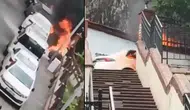 Park halindeki otomobilin alev alev yandı