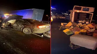 Minibüs ile otomobil otoyolda çarpıştı