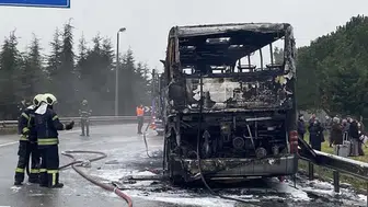 Yolcu otobüsü yandı