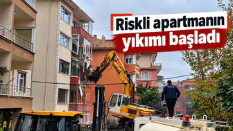 Riskli apartmanın yıkımı başladı