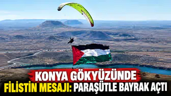 Konya gökyüzünde Filistin mesajı: Paraşütle bayrak açtı