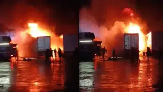 Park halindeki 2 TIR alev alev yandı