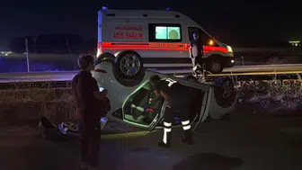 Şarampole devrilip takla atan otomobildeki 2 kişi yaralandı
