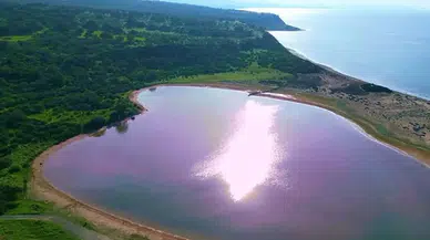 Kalp şeklindeki pembe göle jandarma koruması