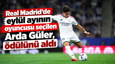 Real Madrid'de eylül ayının oyuncusu seçilen Arda Güler, ödülünü aldı