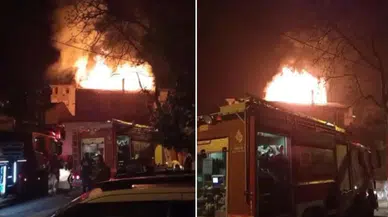 3 katlı binanın çatısı alev alev yandı; 2 kişi dumandan etkilendi!