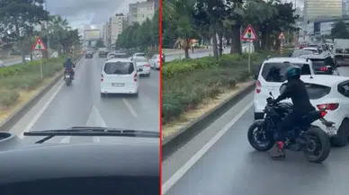 Motosiklet sürücüsü, vakaya giden itfaiye aracına yolu açtı