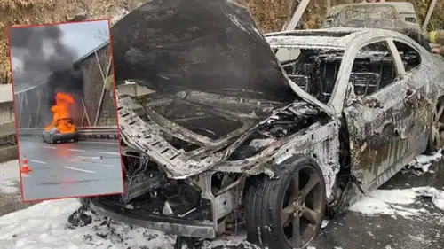 Yanan otomobil demir yığınına döndü