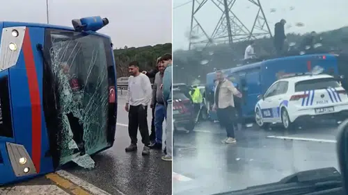 Cezaevi nakil aracı devrildi