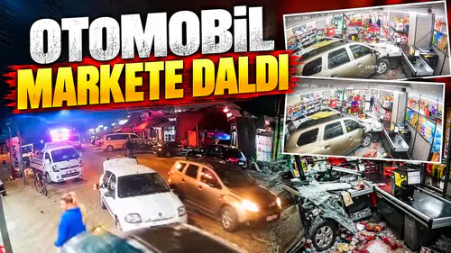 Otomobilin markete girdiği kaza kamerada