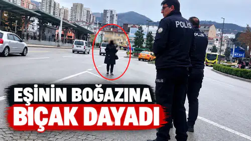 Eşinin boğazına bıçak dayadı