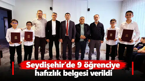 Seydişehir'de 9 öğrenciye hafızlık belgesi verildi