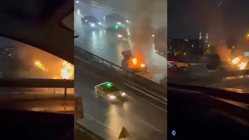 Köprüde otomobil yangını