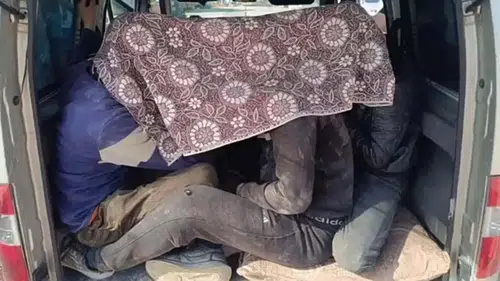 Hafif ticari araçtaki kaçak göçmenlere örtülü kamuflaj