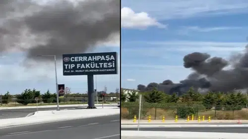Hastane bahçesinde yangın