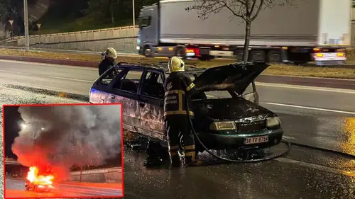 Seyir halinde alev alan otomobilin sürücüsü yaralandı