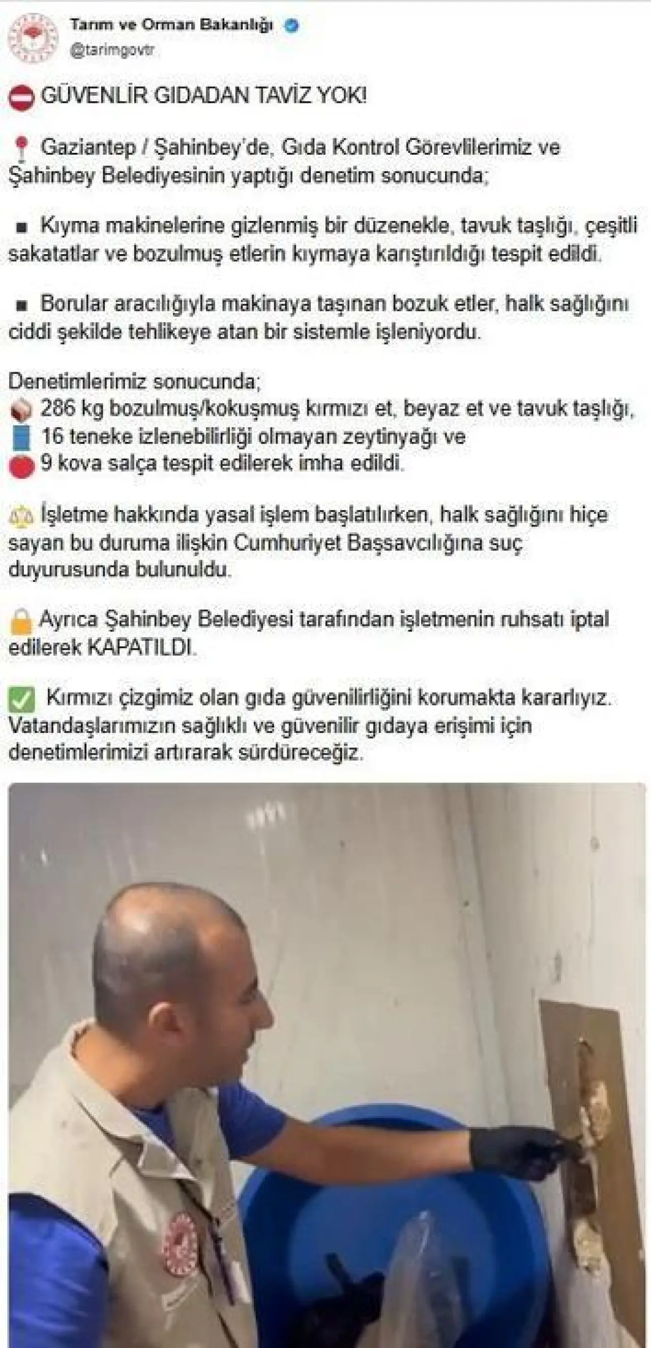 Bakanlıktan gıda denetimi; kıyma makinelerine gizlenmiş düzenek tespit edildi