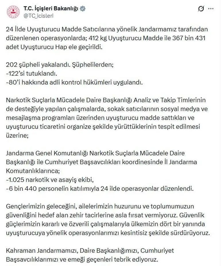 24 ilde uyuşturucu operasyonu: 122 tutuklama