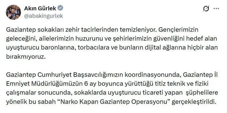 Gaziantep merkezli 14 ilde Narko Kapan operasyonu; 382 gözaltı