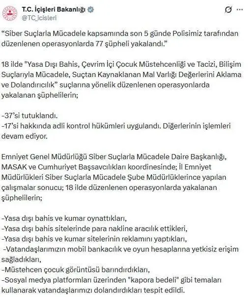 18 ilde siber suç operasyonu; 37 tutuklama