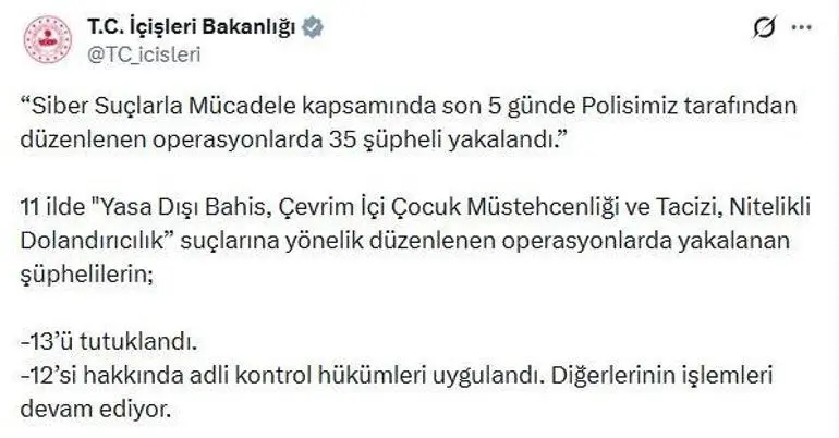 11 ilde siber suç operasyonları: 13 tutuklama