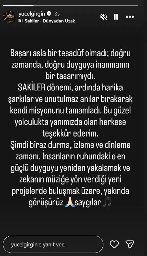 Sakiler’in dağıldığını Yücel Girgin duyurdu: “Kendi misyonunu tamamladı.”