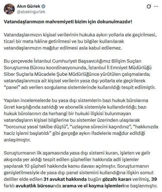 Kişisel verileri yasa dışı kullanan 31 avukata gözaltı kararı